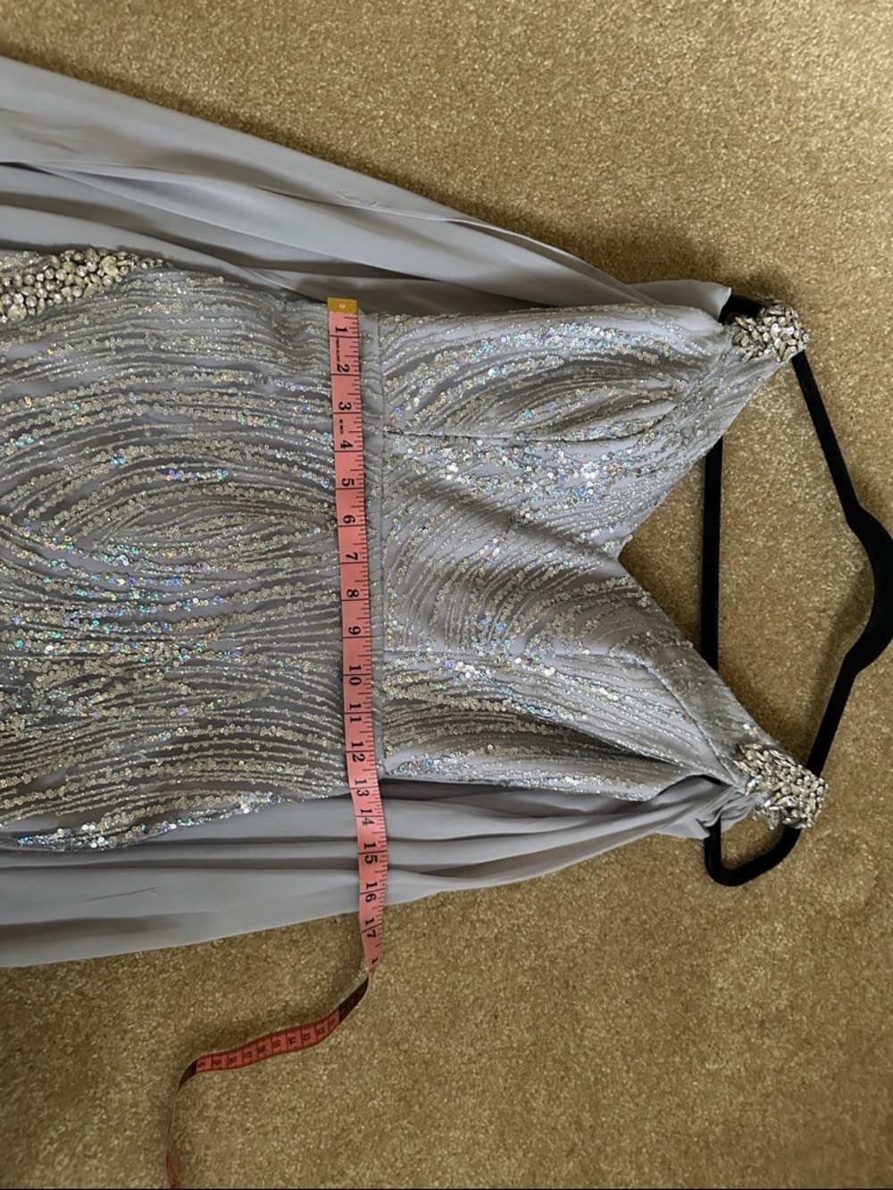 Portia and Scarlett Silver Sequined Gown with Lilac Chiffon Cape - Picture 6 of 8